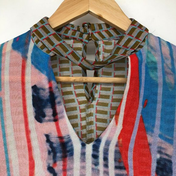 Anthropologie Conditions Apply Multicolor Peasant keyhole balloon sleeve blouse - Picture 5 of 16